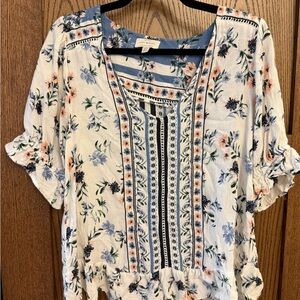 Lucky Brand Blue and Pink Floral Blouse